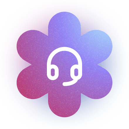 A flower shape containing an icon of a headset